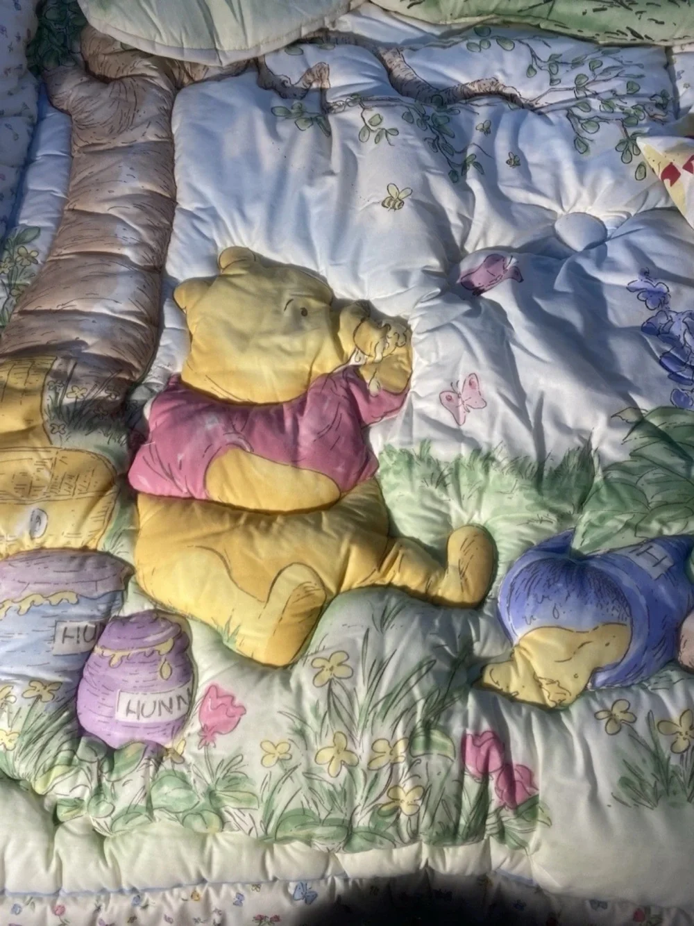 Vintage 1996 Disney Winnie the Pooh Cozy Comforter in Yellow, Pink, White